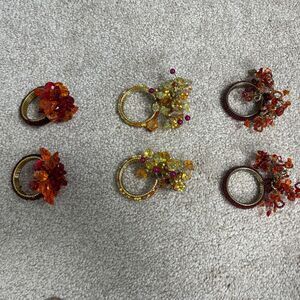 Pier 1 Jeweled Beaded Napkin Rings Red Orange Yellow Cluster‎ Set of 6